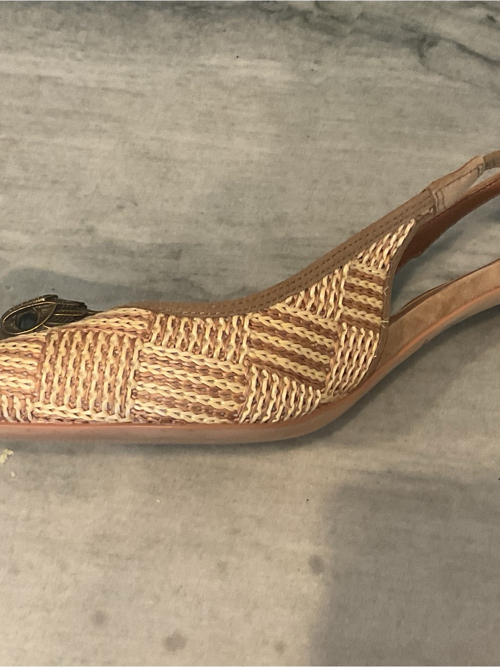 Kurt Geiger Beige Woven Pointed-Toe Slingback Pumps - Picture 7 of 12